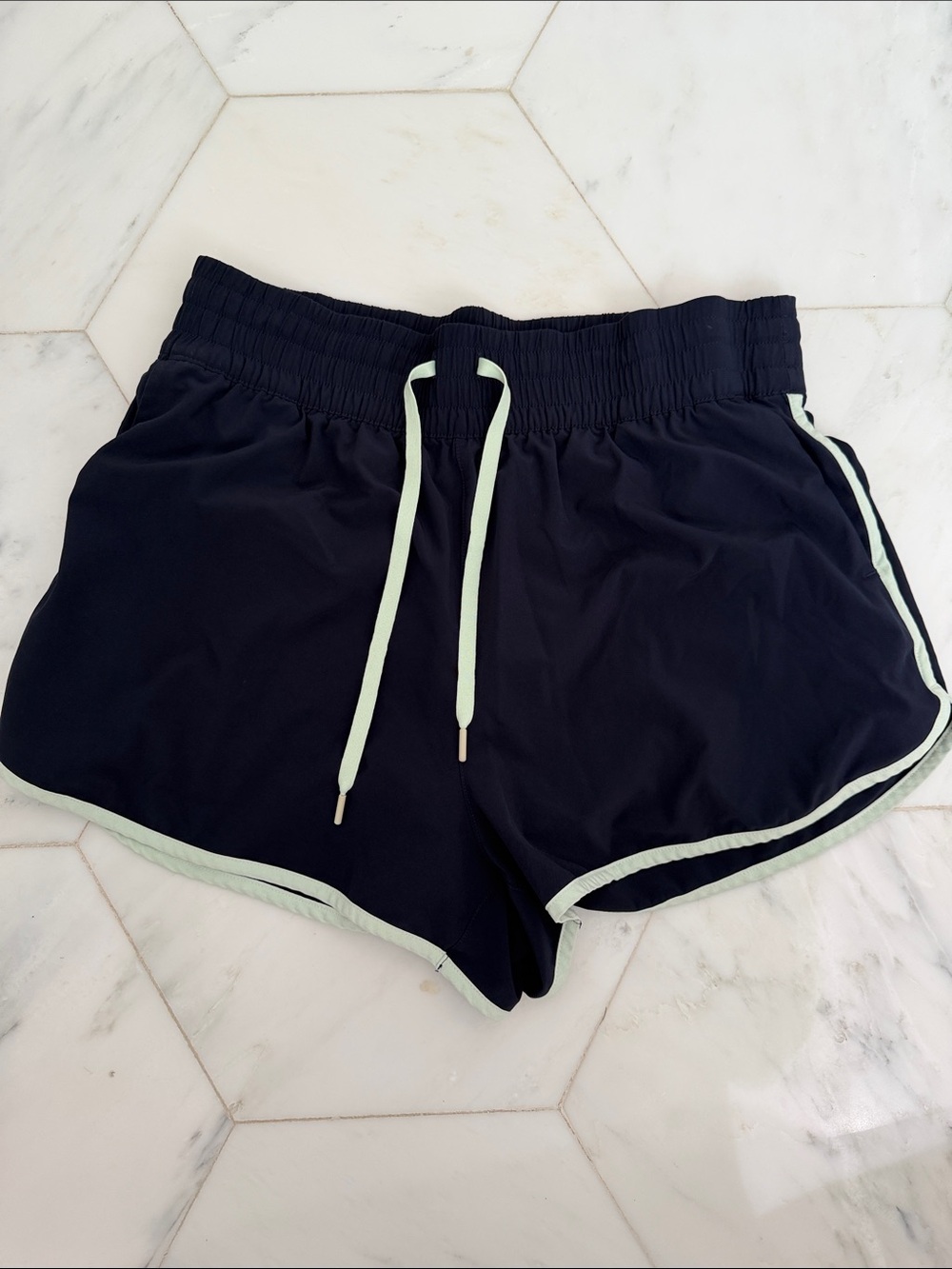 Athleta Navy Athletic Shorts with Mint Trim